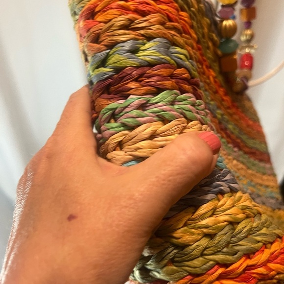 Vintage Straw  Rainbow Woven Handbag with Beaded Handle - Picture 7 of 8